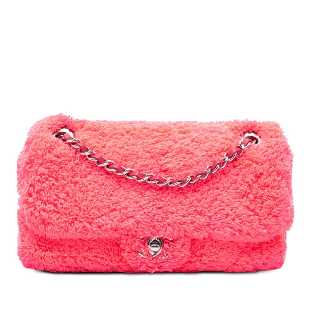 Pink Chanel Medium Quilted Terry Cloth Coco Beach Flap Shoulder Bag in Pink Woven leather from Designer Revival