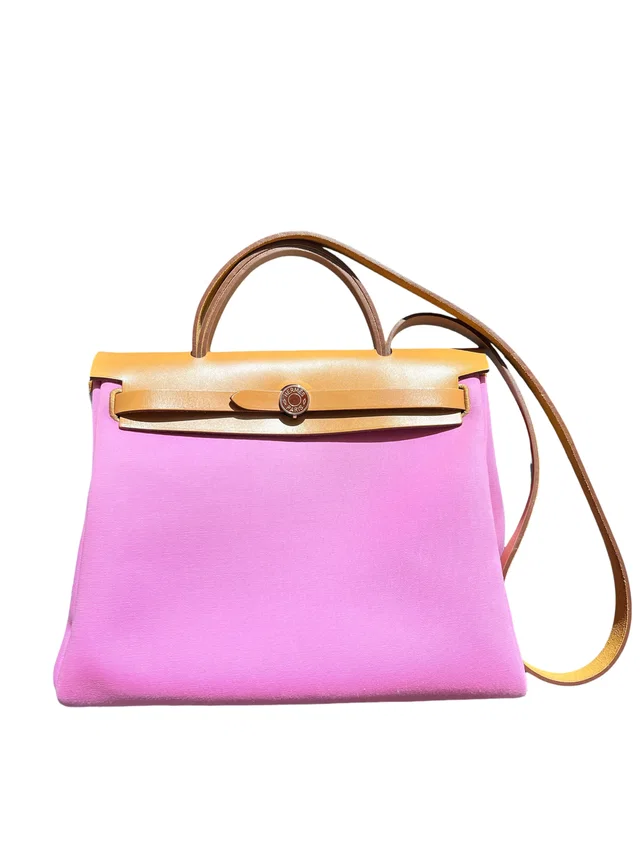 Hermès Herbag Zip Verso Bubblegum+Rubis+Naturel Toile Officche+Vash Hunter Handbag from Luxury Promise