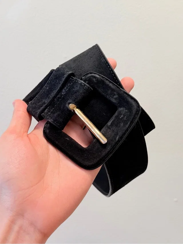 Bally Vintage Women’s Suede Square Buckle Belt in gold|black Suede from Poshmark