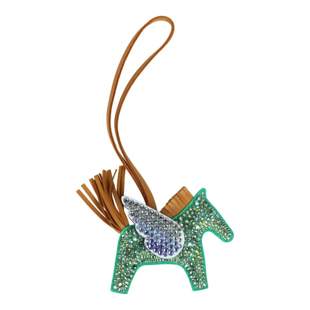 Custom Green and Blue Swarovski Crystal Hermes Bedazzled Pegase Rodeo Bag Charm PM Menthe in Green/Blue Lambskin from Madison Avenue Couture, photo 1 of 1