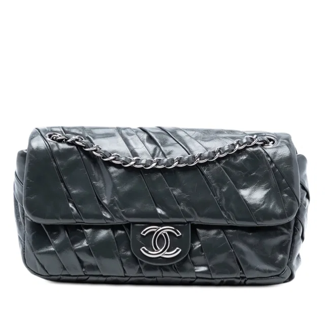 Black Chanel Medium Glazed Calfskin Twisted Flap Shoulder Bag in Black Calfskin from Designer Revival