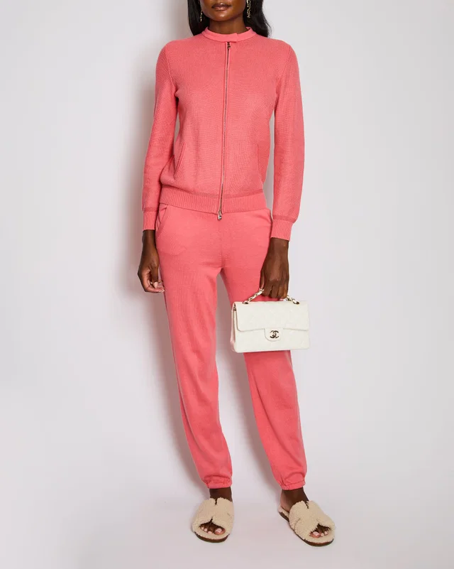 Loro Piana Coral Collarless Waffle Long Sleeve Jacket with Matching Trouser Set Size IT 40 (UK 8) in Silk from Sellier