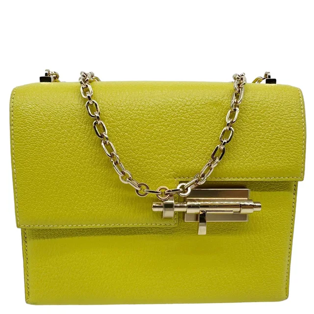Hermès Verrou Chaine Mini Goatskin Leather Crossbody Bag Yellow in Yellow Goatskin from Dallas Designer Handbags