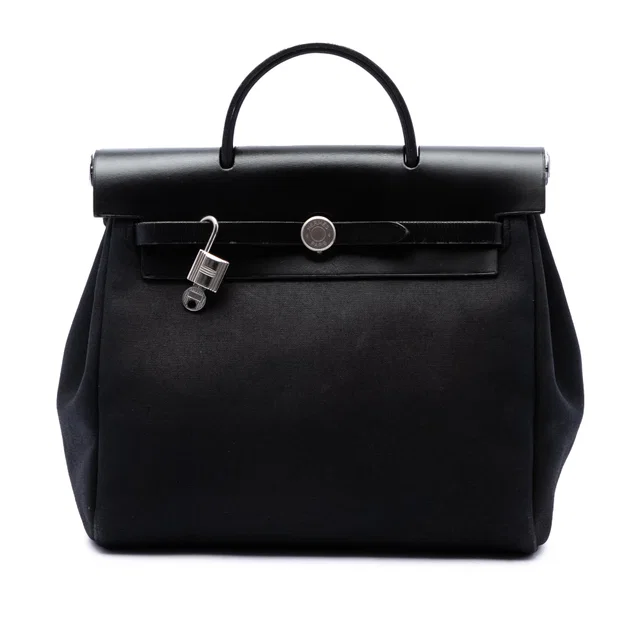 Black Hermès Toile Herbag Backpack PM in Black Canvas from Designer Revival