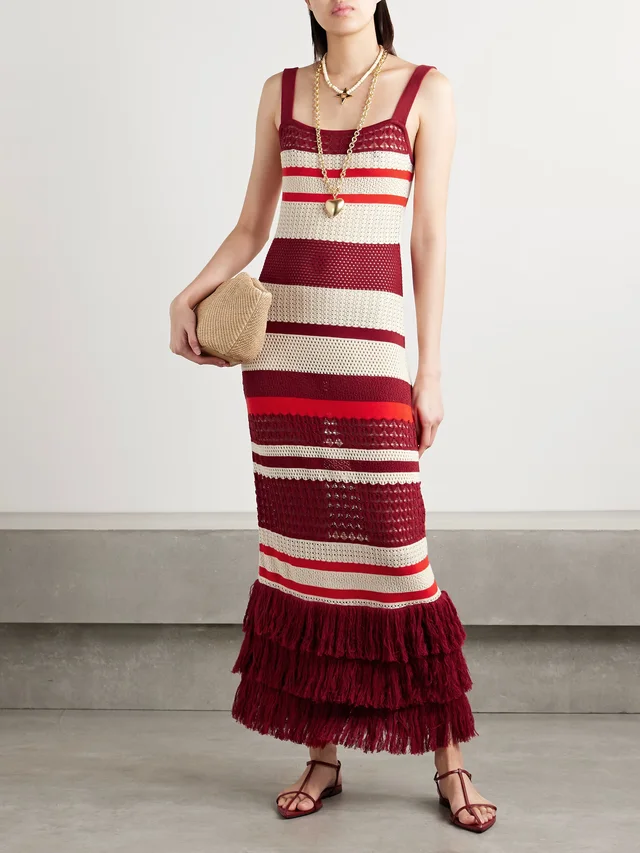 JOHANNA ORTIZ Embayed fringed crocheted Pima cotton maxi dress in Red, photo 2 of 2 from NET-A-PORTER (Canada)