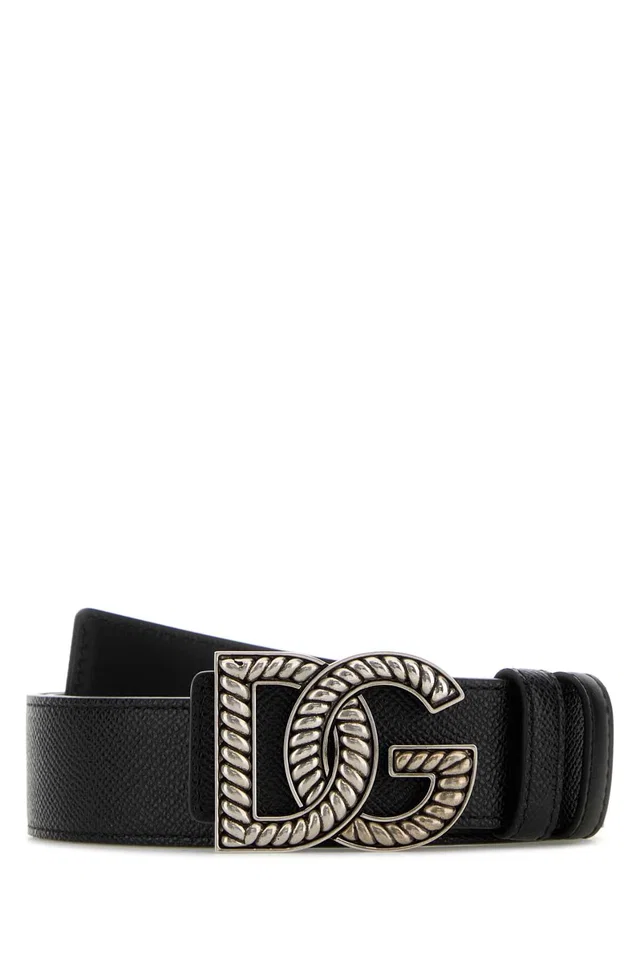 Dolce & Gabbana Logo-Buckle Leather Belt — Black Vitello in Black Leather from HEWI