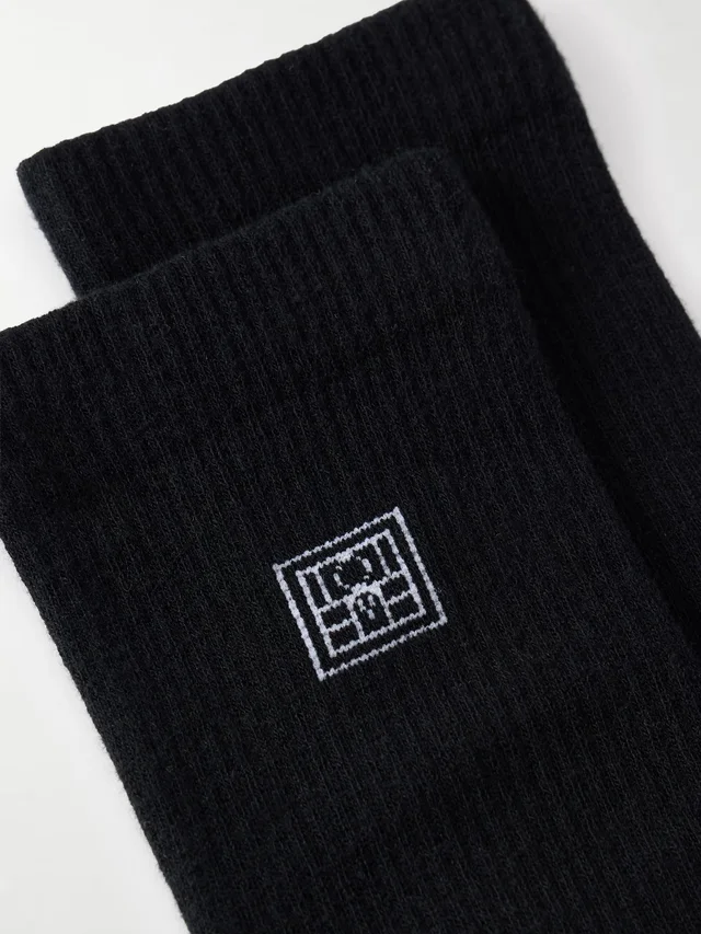 TOTEME Embroidered ribbed cotton-blend socks in Black, photo 2 of 2 from NET-A-PORTER (Canada)