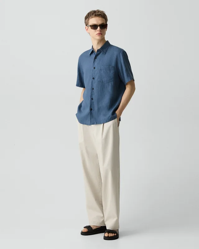 Theory Irving Short-Sleeve Shirt in Relaxed Linen in BERING 100% Linen, photo 5 of 12 from Theory