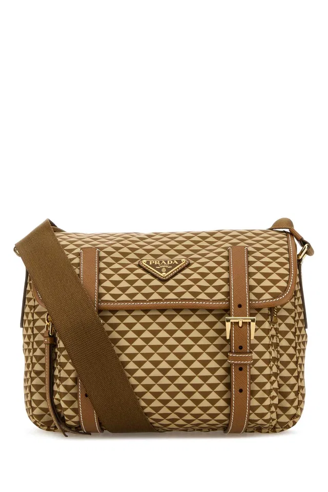 Prada Geometric-Patterned Re-Nylon Crossbody Bag — Caramel Poliammidericiclata-vitello in Multicolor Nylon from HEWI
