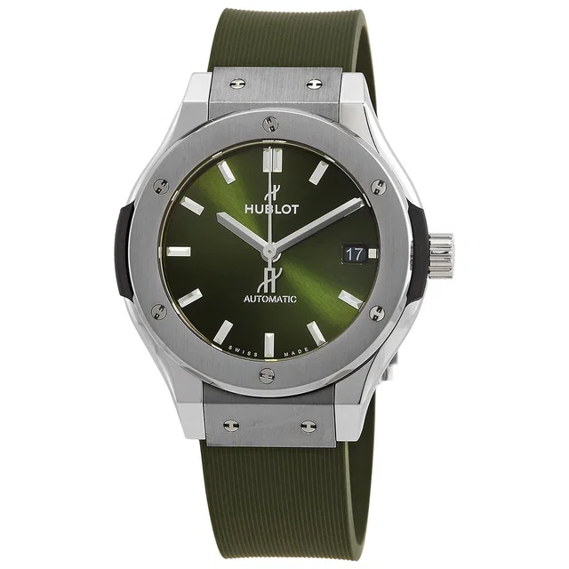 Hublot Classic Fusion Titanium Automatic Green Dial Unisex Watch 565.NX.8970.RX in green Leather from Jomashop.com