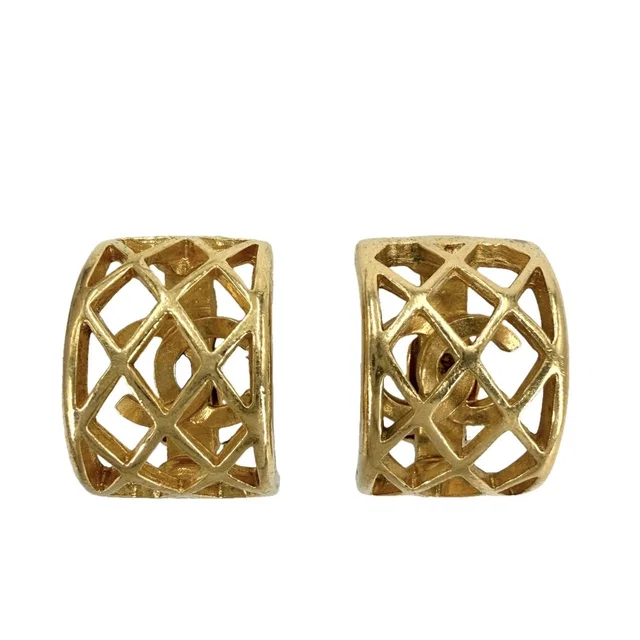 Chanel Earrings CC Logo Accessory Vintage Gold Plated in Gold from The Reluxe