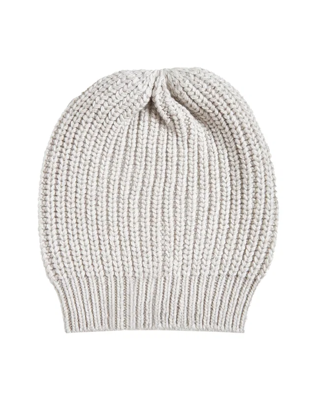 Brunello Cucinelli M32373999-C9610 Cashmere-Silk Blend Beanie — Gray Cashmere And Silk Beanies in Grey Silk from HEWI
