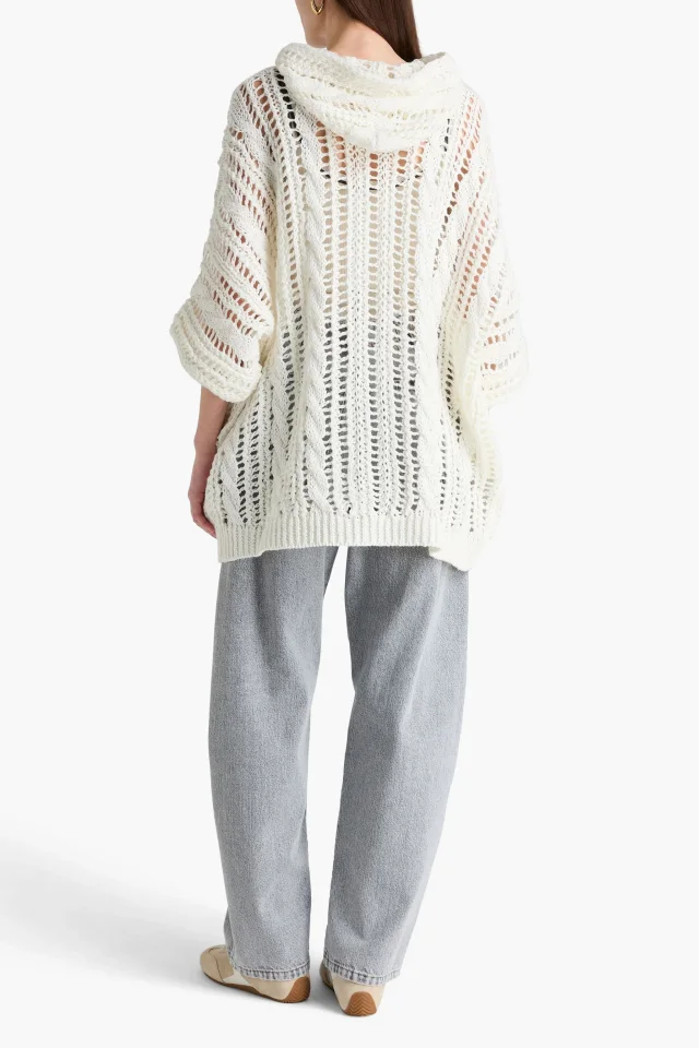 Brunello Cucinelli Bead-Embellished Open-Knit Jute-Blend Hooded Cardigan, photo 3 of 4 from THE OUTNET