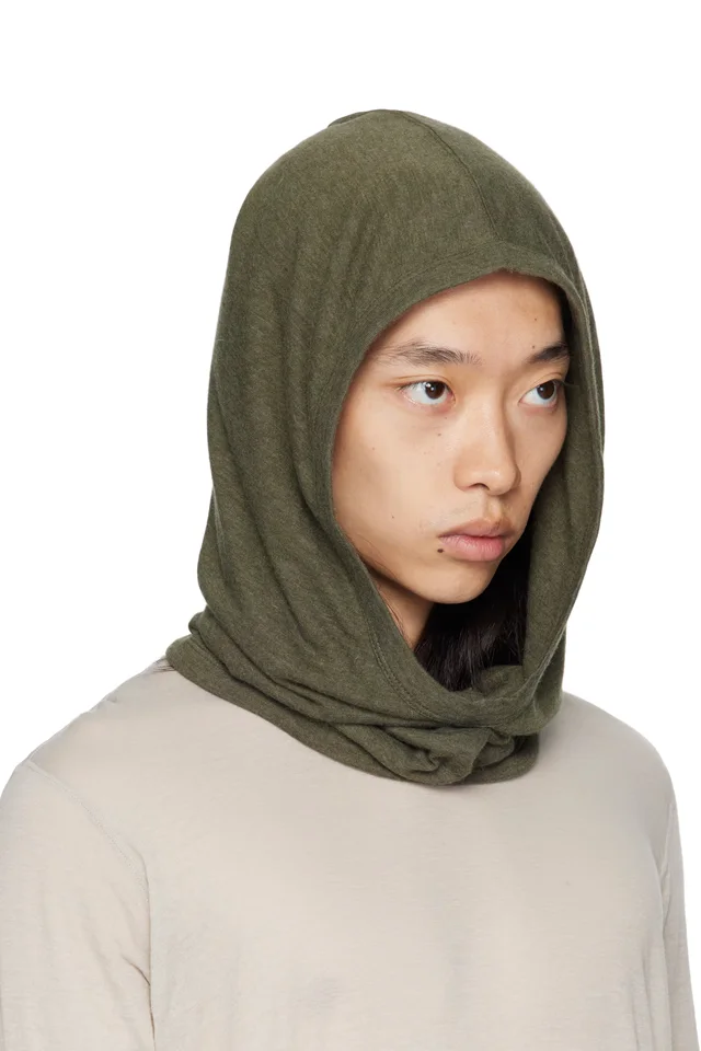 Rick Owens Khaki Concordians Knit Hood, photo 2 of 3 from SSENSE