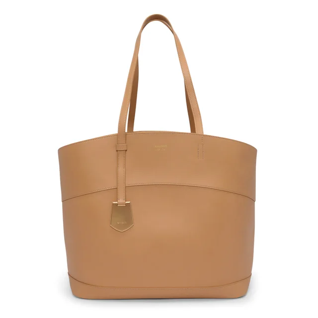 Ferragamo Smooth Calfskin Charming XL Tote in Light Camel Calfskin from Blue Spinach