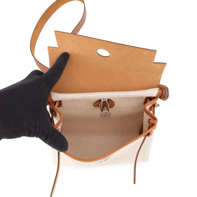 Hermès Herbag zip Gold/Ecru Toile H Vache Hunter Leather Size Mini in Gold Leather from GALLERY RARE, photo 2 of 2