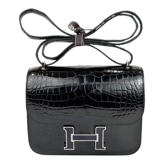 Hermès Constance Mini Black Midnight Shiny Alligator Leather Bag in Black Crocodile from Luxury Promise, photo 2 of 2