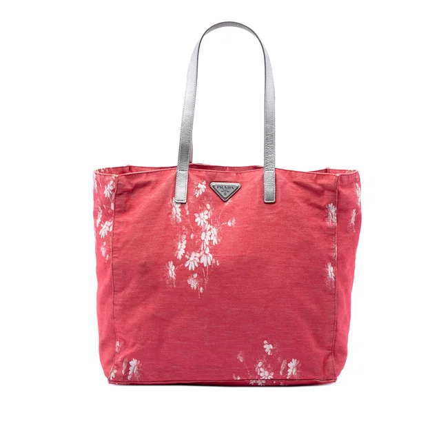 Pink Prada Floral Printed Canvas Tote in Pink Canvas from Designer Revival