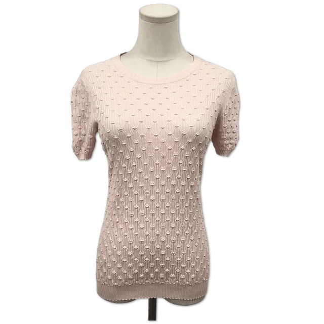 Chanel Light Pink Diamond Geometric Textured Short-Sleeve Knit Top size 38 in Pink from Luxury Promise
