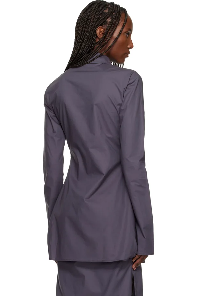 BAMBOU ROGER KWONG Gray Cotton Poplin Fitted Cuffless Shirt, photo 3 of 3 from SSENSE