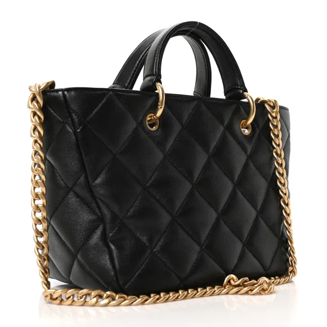 Chanel Quilted Small Top Handle Shopping Bag Black in Black Lambskin from FASHIONPHILE, photo 3 of 9