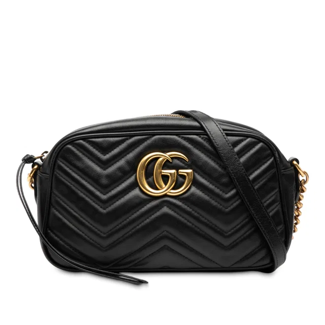Black Gucci Small GG Marmont Matelasse Leather Crossbody in Black Leather from Designer Revival
