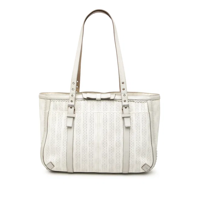White LOEWE Anagram Perforated Coated Canvas Tote in White Coated canvas from Designer Revival