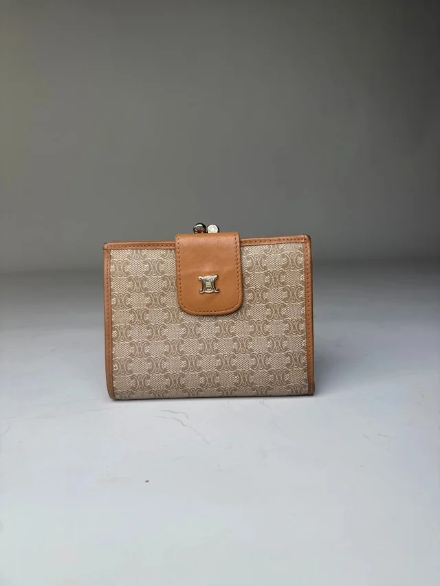 Celine Vintage Canvas Wallet Beige Brown Gold in red|brown Canvas from Grailed