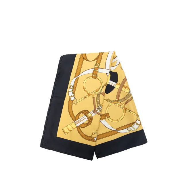 Yellow Hermès Eperon D Or Silk Scarf 90 Scarves in Yellow Silk from Designer Revival