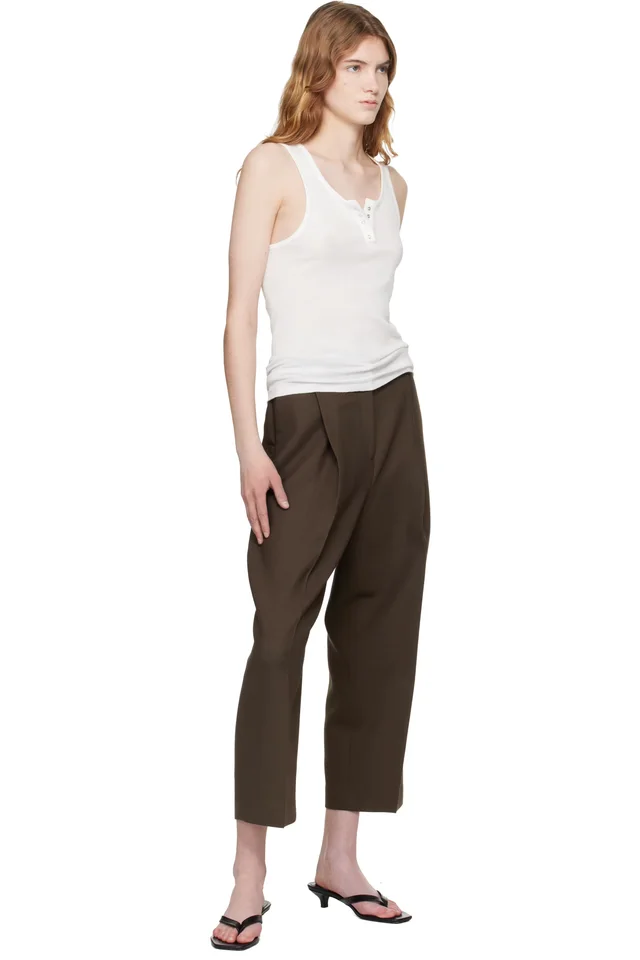 TOTEME Brown Pleated Straight Trousers, photo 4 of 4 from SSENSE