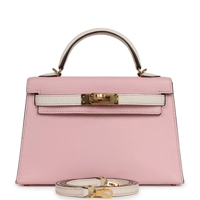 Hermès Special Order (HSS) Kelly Sellier 20 Rose Sakura, Nata Chevre Mysore Gold Hardware in Pink Goatskin from Madison Avenue Couture