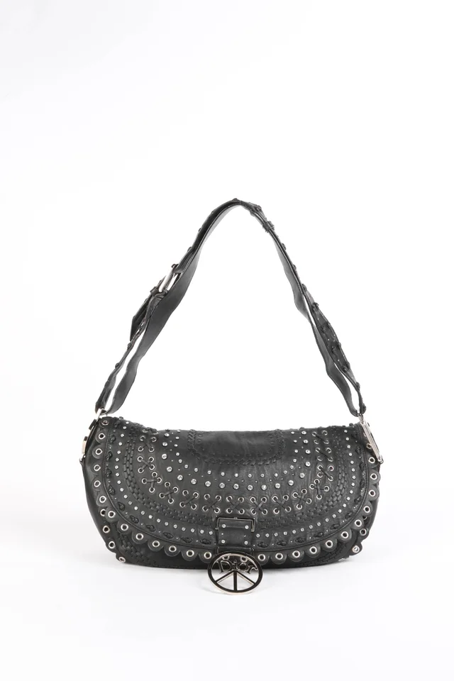 Dior Vintage Black Leather Peace and Love Shoulder Bag in Black Leather from Break Archive