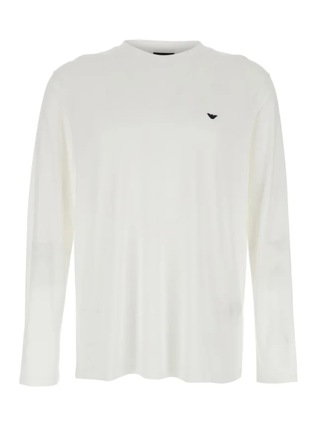 White Crew Neck T-Shirt with Logo Embroidery on the Front in Cotton Blend for Men in White, image 1 of 1 from Gaudenzi Boutique