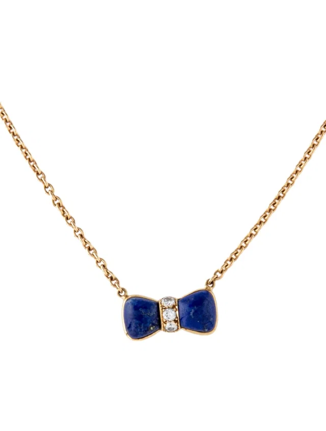 Van Cleef & Arpels Vintage Lapis Lazuli & Diamond Bow Necklace, 14.75" in multicolor from The RealReal