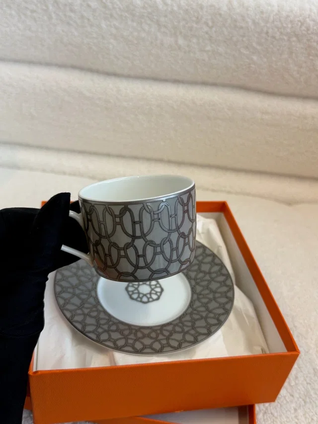 Hermès H Déco Tea Cup and Saucer Grey in Grey from Luxury Promise