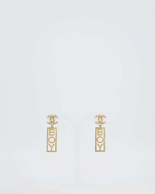 Chanel 22P Gold Crystal CC Earrings Drop BOY Pendant in Gold from Sellier, photo 2 of 3