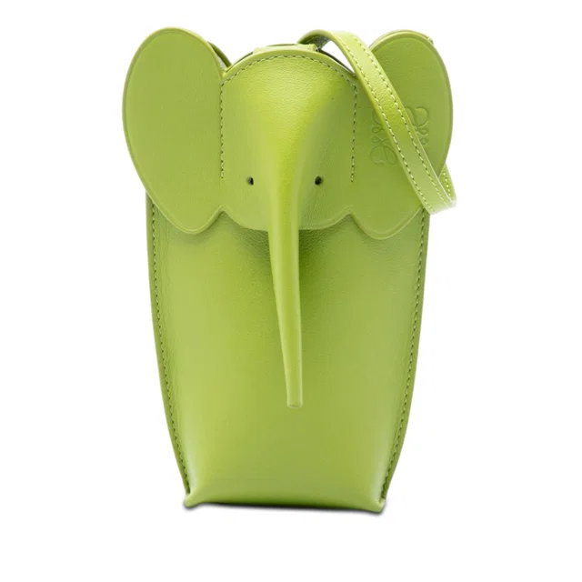 Green LOEWE Leather Elephant Pocket Crossbody in Green Leather from Designer Revival