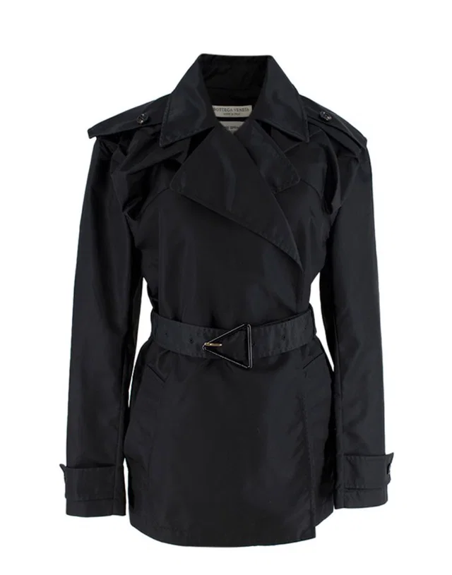 Bottega Veneta Black gabardine short trench coat in Black from HEWI