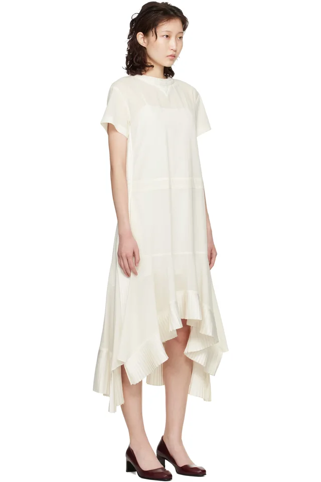 sacai Off-White Cotton Broadcloth Midi Dress, photo 2 of 4 from SSENSE