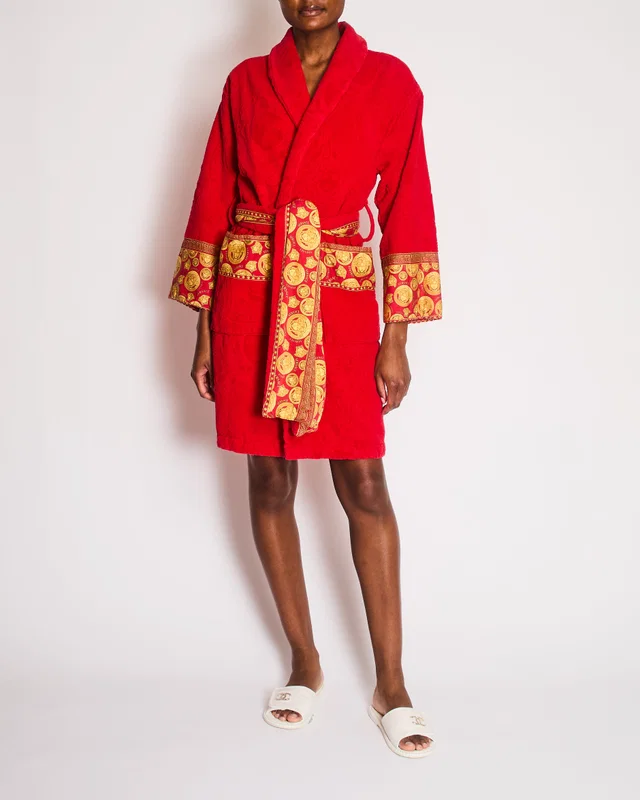 Versace Red Medusa Bath Robe with Pocket Detail Size UK 8 in Red from Sellier