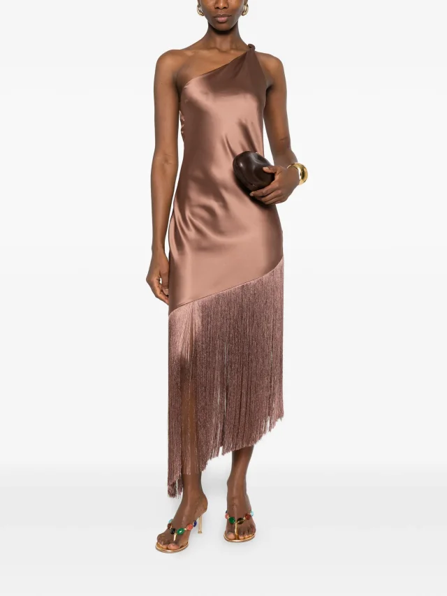 PINKO one-shoulder fringe-trim dress, photo 2 of 2 from FARFETCH