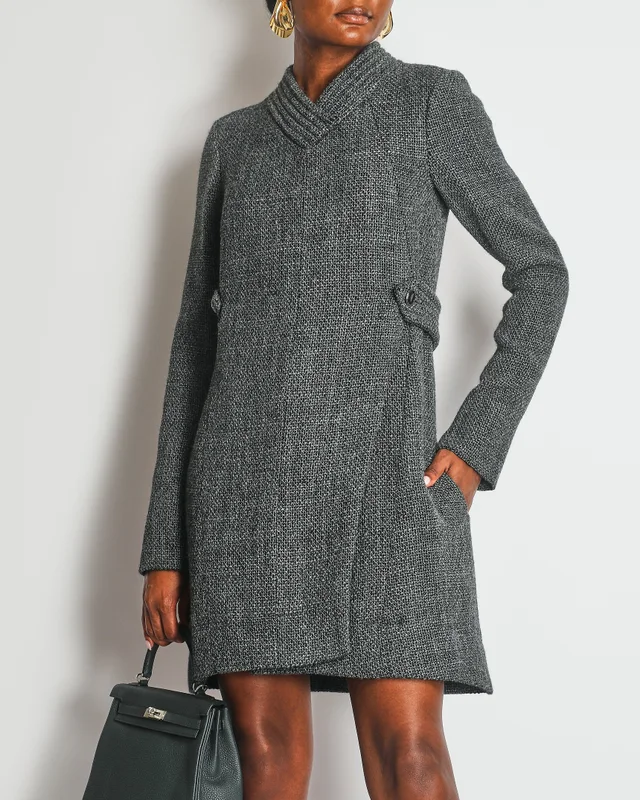 Chanel 12A Grey Tweed Long-Sleeve Mini Dress with Belt Detail Size FR 38 (UK 10) from Sellier, photo 2 of 4