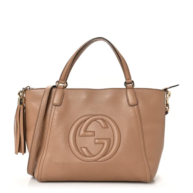Gucci Soho Cellarius Pebbled Calfskin Leather Satchel Bag - Camel in Brown Calfskin from H&T