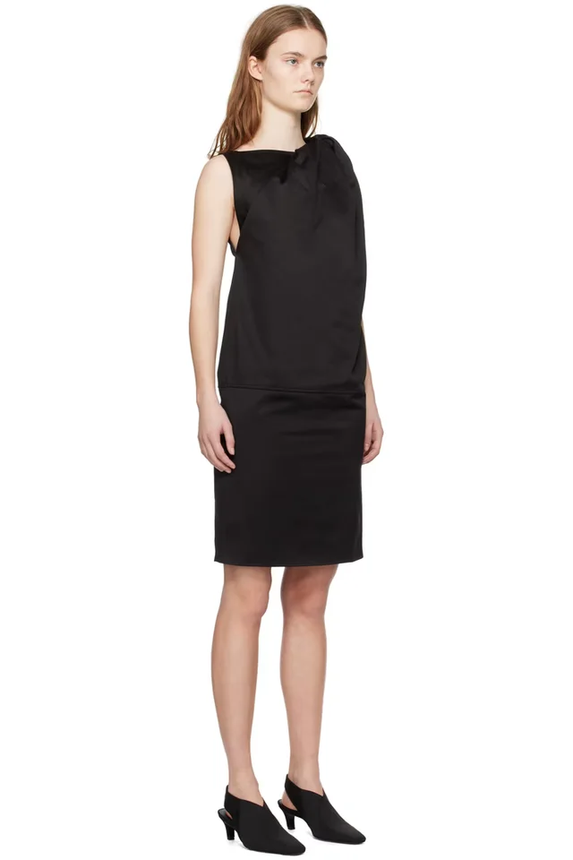 TOTEME Black Shoulder-Twist Midi Dress, photo 2 of 4 from SSENSE