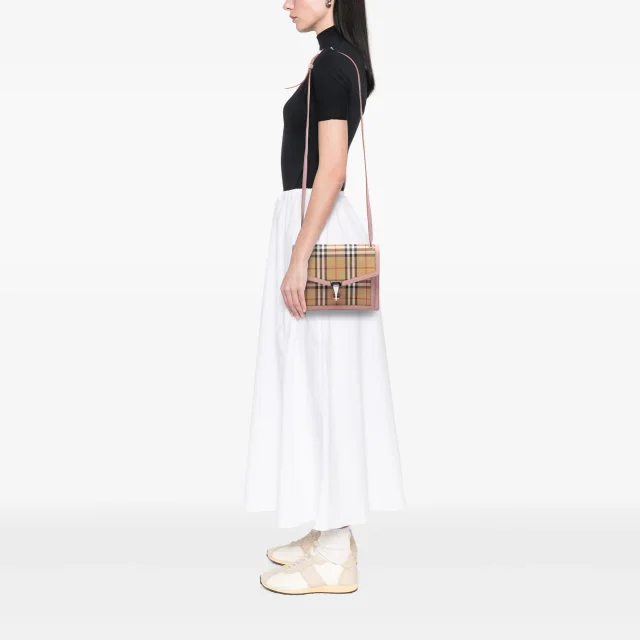 Beige Burberry Small House Check Canvas Macken Crossbody in Beige Canvas from Designer Revival, photo 6 of 6