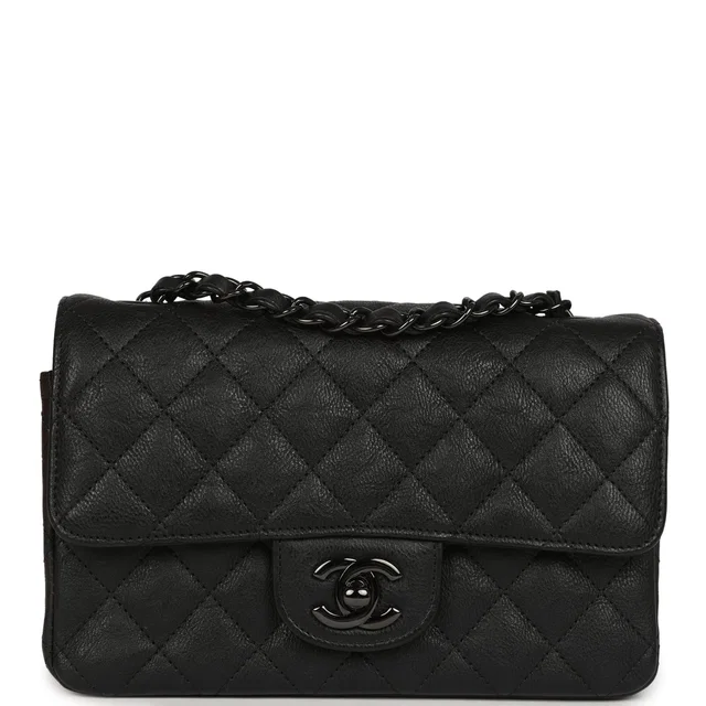 Chanel Mini Classic Rectangular Flap Bag So Black Crumpled Calfskin Black Hardware in Black Calfskin from Madison Avenue Couture