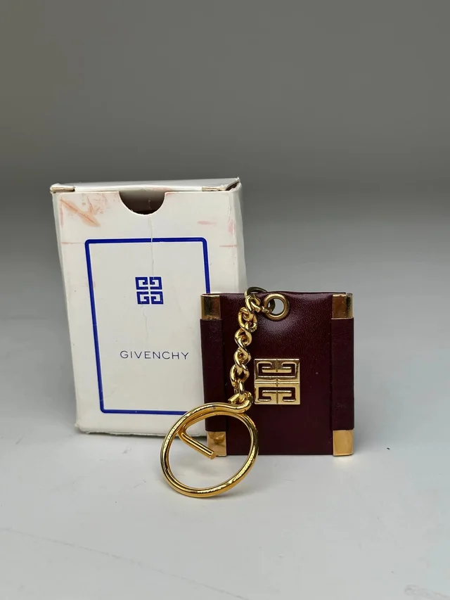Givenchy Vintage Interlocking G Logo Leather Keychain Burgundy Gold in red Leather from Grailed