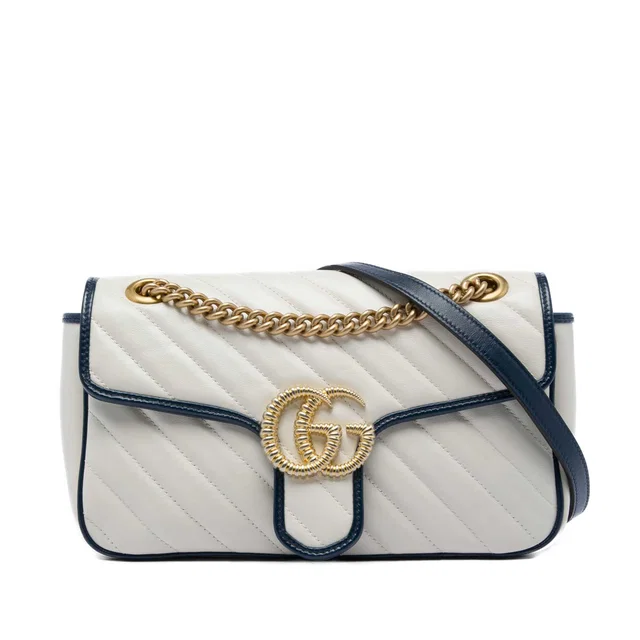 White Gucci Medium GG Marmont Matelasse Diagonal Calfskin Torchon Shoulder Bag in White Calfskin from Designer Revival