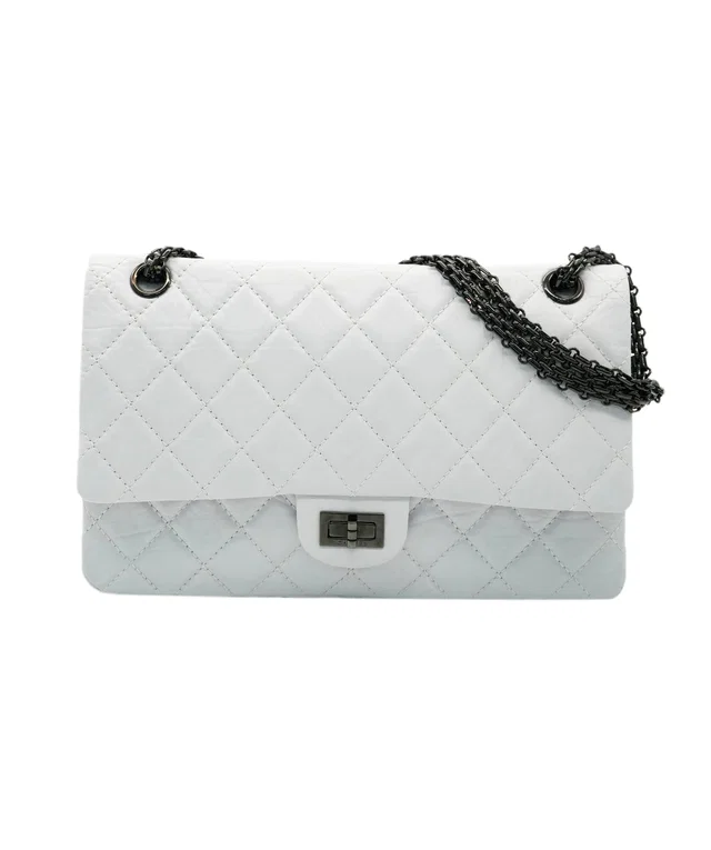 Chanel Reissue 2.55 Double Flap Medium White Aged Calfskin Black Hardware #12 in White Calfskin from Luxury Promise