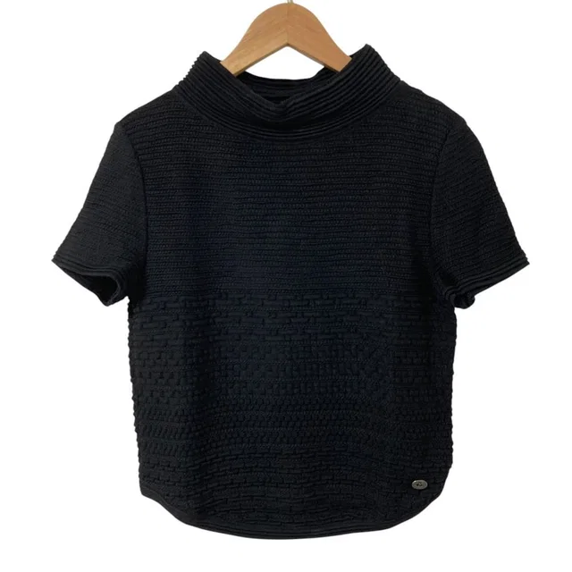 Chanel CC Logo Plate Turtleneck Short Sleeve Knit Top 36 Black Sweater in Black from The Reluxe